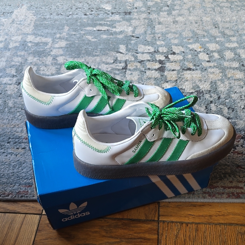 Adidas Samba Sneakers in White and Green
